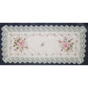 Vintage Embroidered Table Runner With Roses and Vines